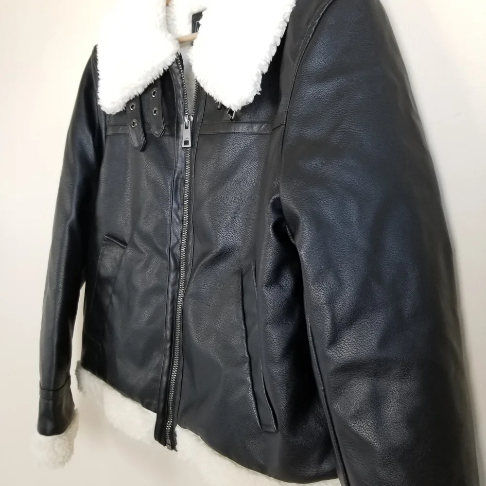Levi's Faux Leather Shearling Lined Bomber Jacket Large - Picture 3 of 9